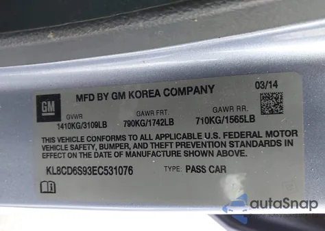 2014 Chevrolet Spark 1Lt Auto z USA, uszkodzony, nr VIN KL8CD6S93EC531076